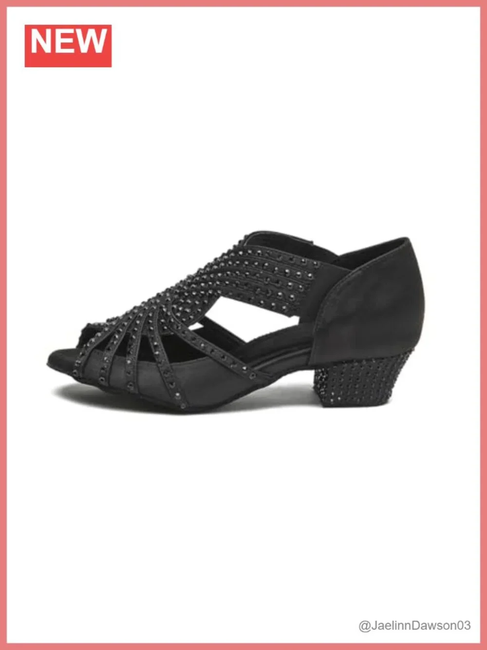 Women's Salsa Dance Shoes Low Cuban Heel Satin Slip-On Rhinestone Sparkle